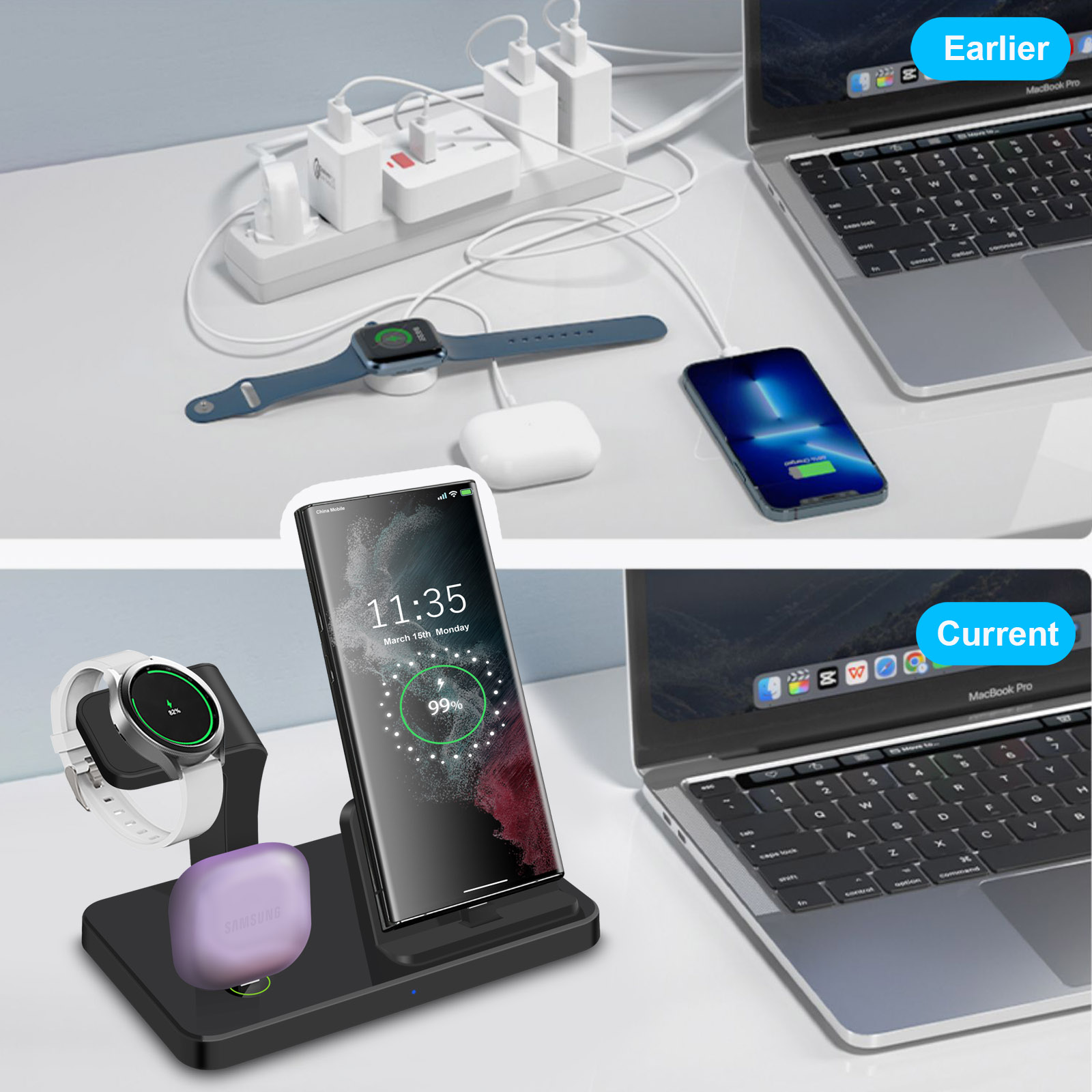 Desk 3 in 1 Type C Port Wirele - Smartwatch Ac 评论和价格